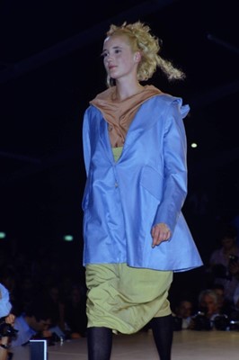 Lot 413 - A John Galliano baby blue cotton suit, 'Panniers' collection, Spring-Summer 1987