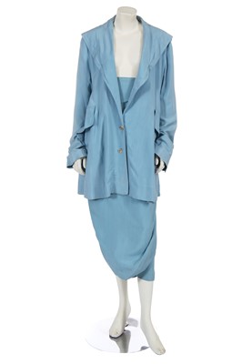Lot 413 - A John Galliano baby blue cotton suit, 'Panniers' collection, Spring-Summer 1987