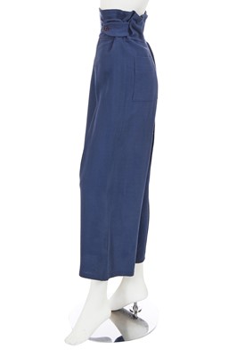 Lot 406 - A pair of John Galliano blue wool crêpe trousers, 'Hairclips' collection, Autumn-Winter 1988-89