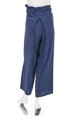 Lot 406 - A pair of John Galliano blue wool crêpe trousers, 'Hairclips' collection, Autumn-Winter 1988-89