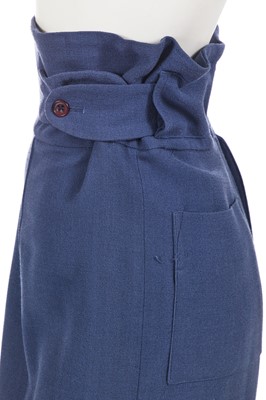 Lot 406 - A pair of John Galliano blue wool crêpe trousers, 'Hairclips' collection, Autumn-Winter 1988-89