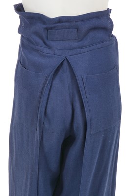 Lot 406 - A pair of John Galliano blue wool crêpe trousers, 'Hairclips' collection, Autumn-Winter 1988-89