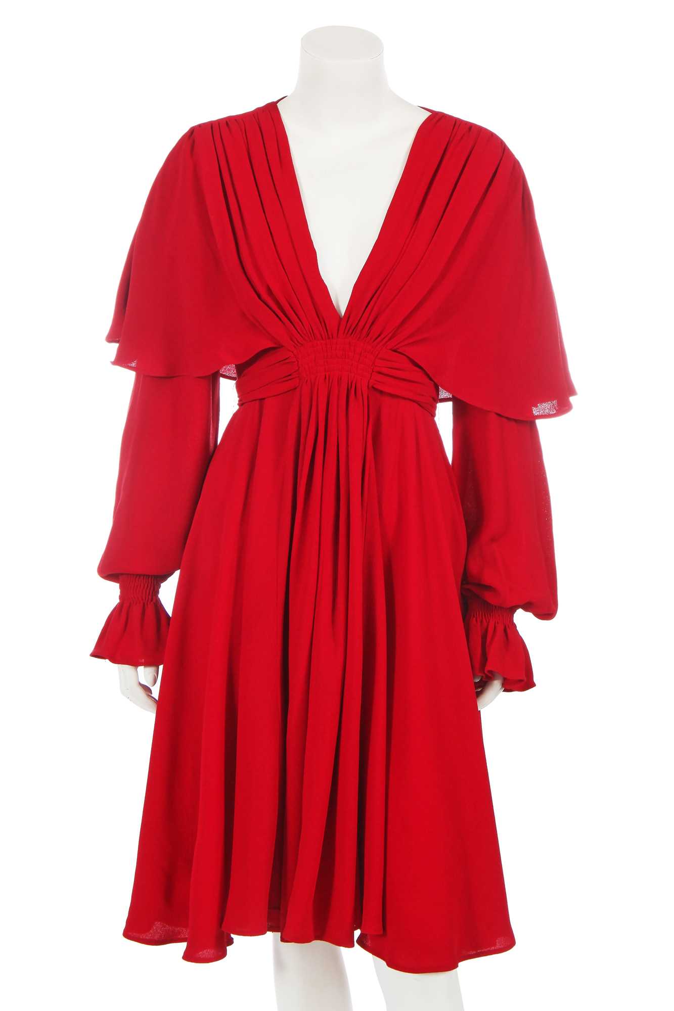 Lot 476 - An Ossie Clark for Radley red moss crêpe dress, early 1970s
