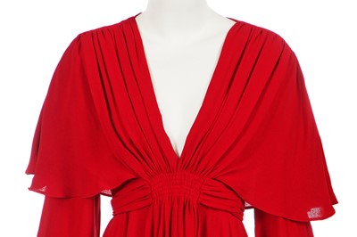Lot 476 - An Ossie Clark for Radley red moss crêpe dress, early 1970s