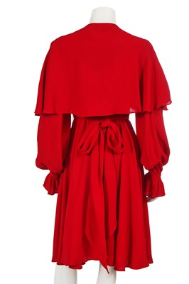 Lot 476 - An Ossie Clark for Radley red moss crêpe dress, early 1970s