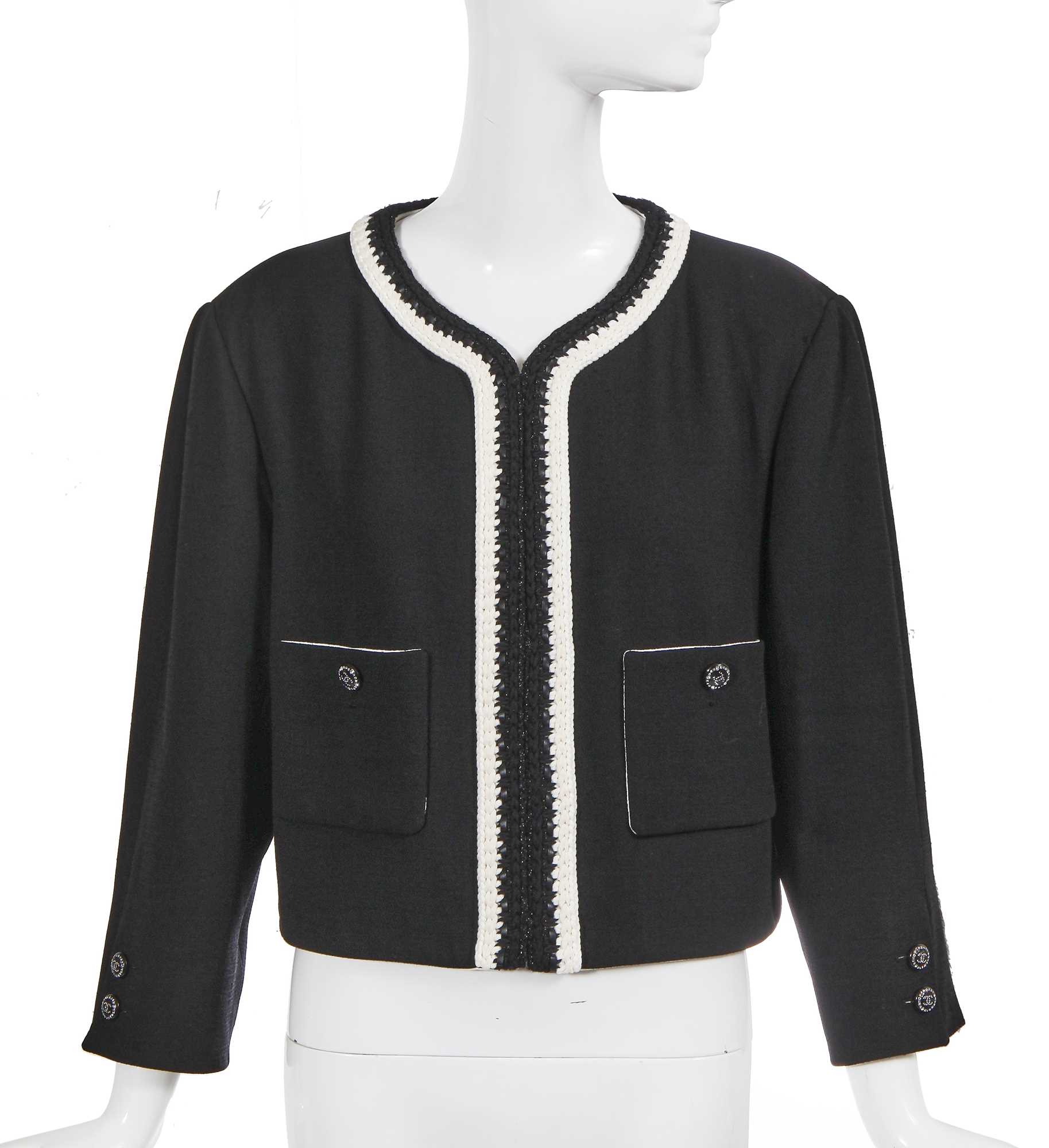 Lot 60 - Marianne Faithfull's Chanel by Virginie Viard black silk crêpe jacket, Cruise collection 2022