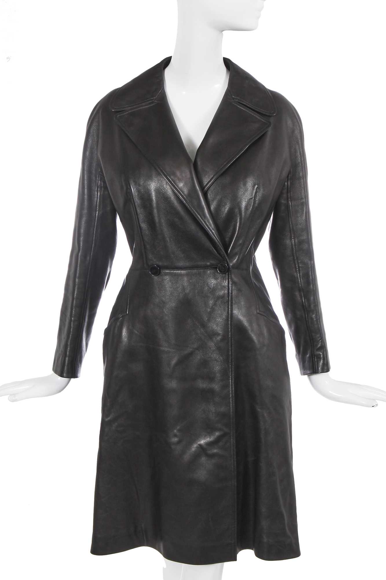 Lot 79 - Marianne Faithfull's Alaïa black leather coat, 2000s