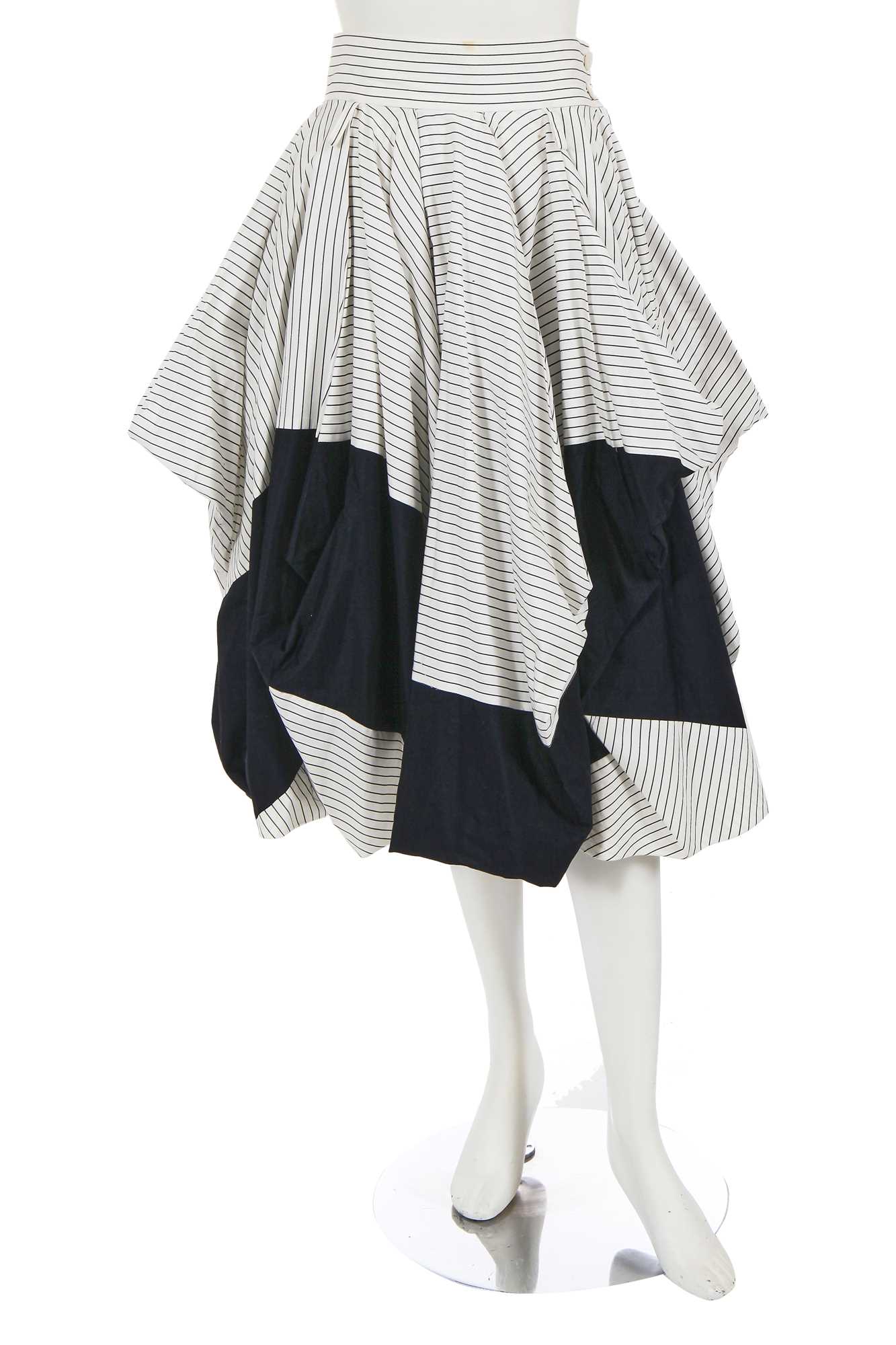 Lot 289 - An Issey Miyake black and white striped cotton skirt, Spring Summer 1991