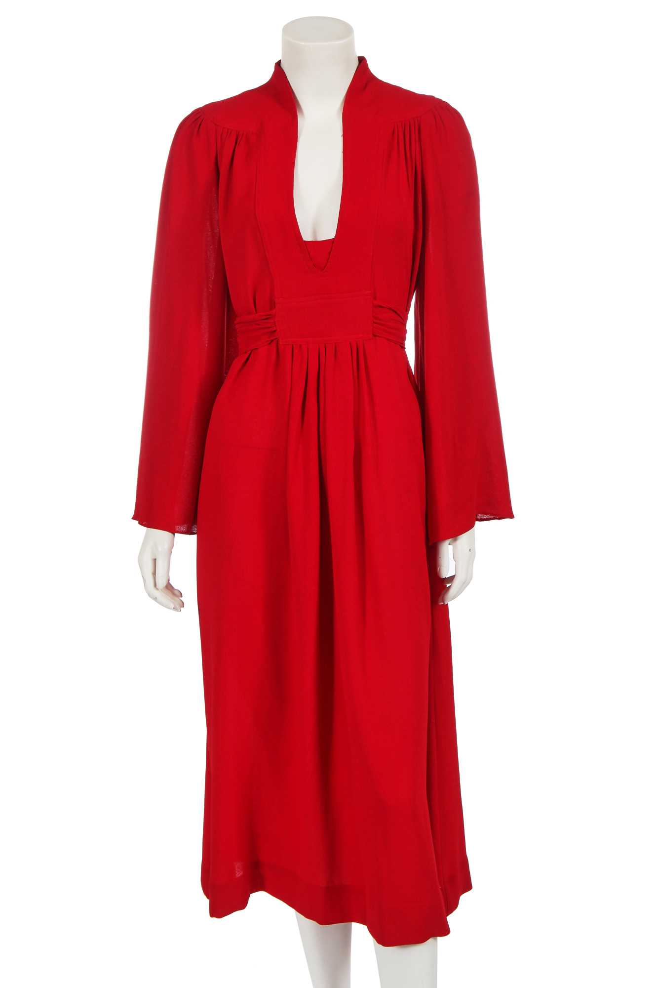 Lot 479 - An Ossie Clark for Radley red moss crêpe dress, early 1970s