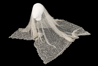 Lot 508 - A needlerun wedding veil, circa 1850, with...