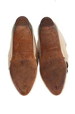 Lot 527 - A pair of embroidered ivory felted wool shoes, 1770s