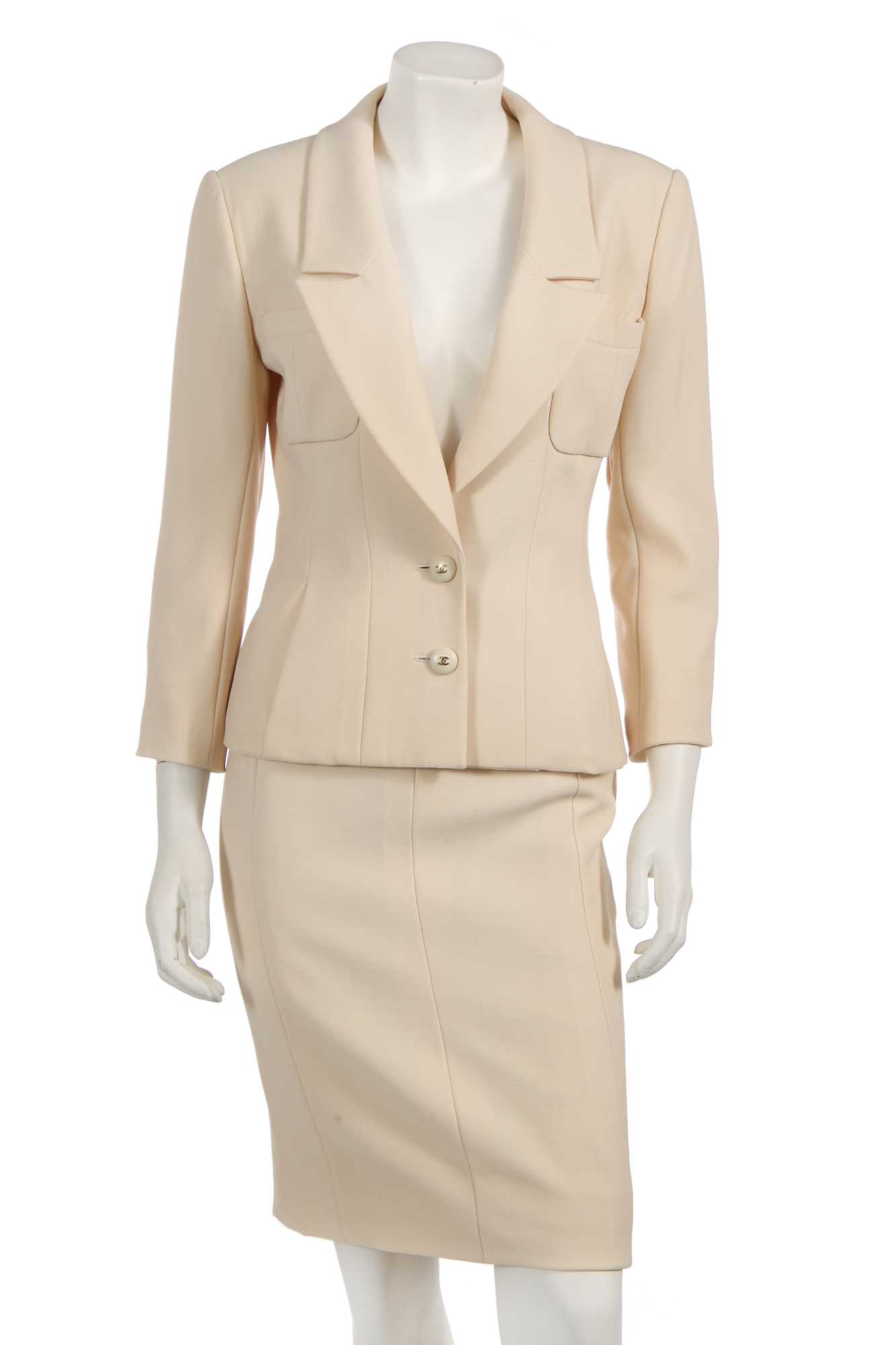 Lot 232 - A Chanel by Karl Lagerfeld cream wool suit, Cruise 1995