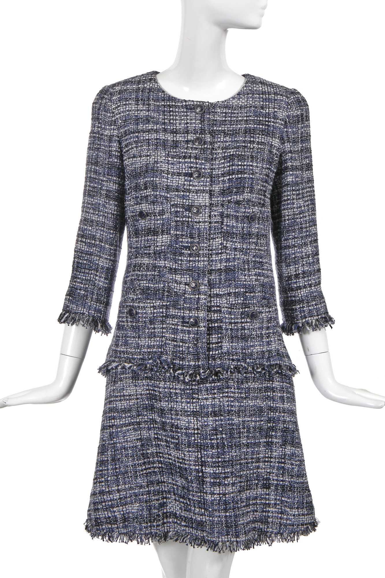Lot 9 - A Chanel by Karl Lagerfeld blue and white fantasy tweed coat dress, circa 2018