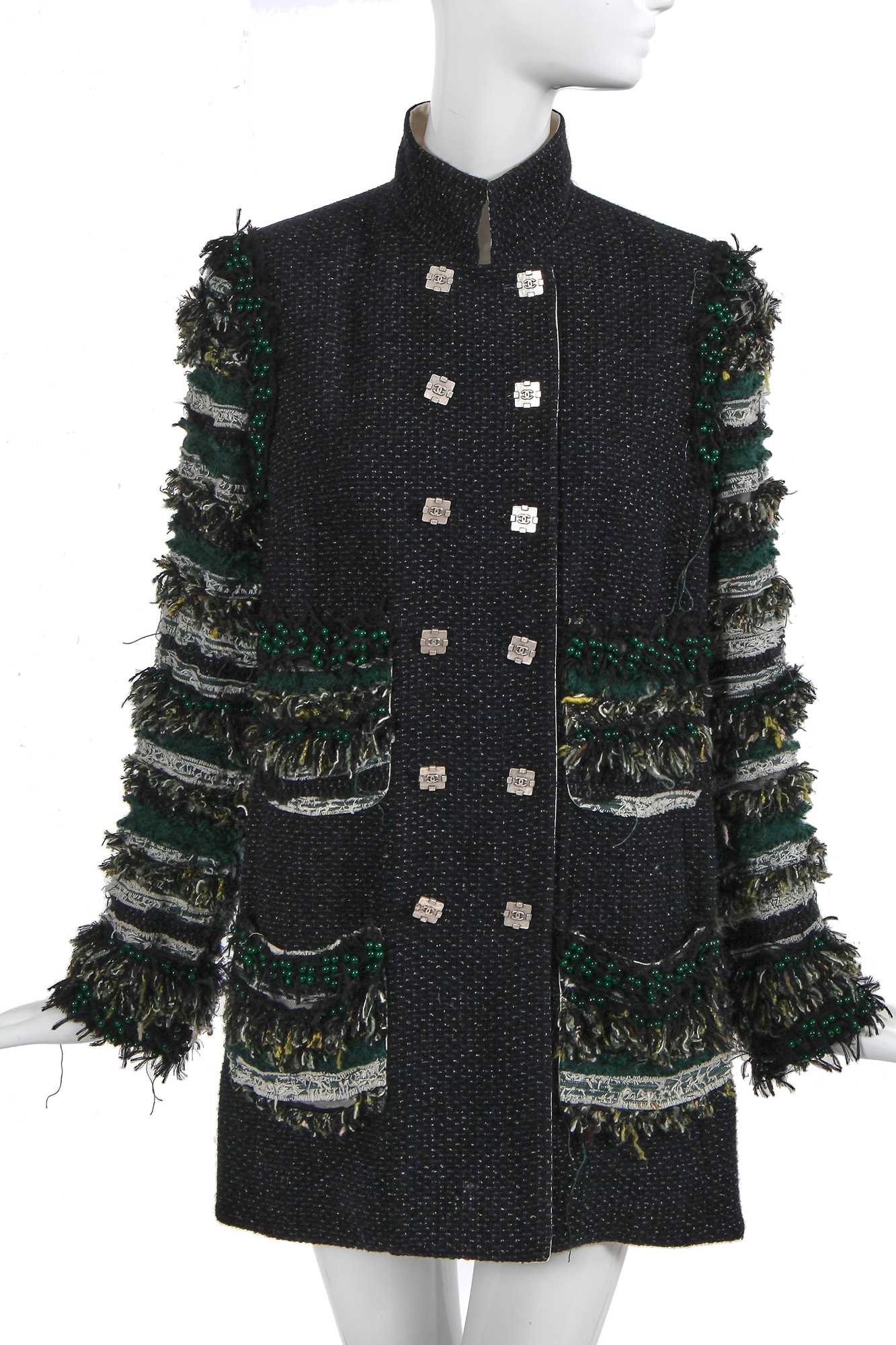 Lot 26 - A fine Chanel by Karl Lagerfeld black and green double-breasted tweed jacket, Autumn-Winter 2011-12