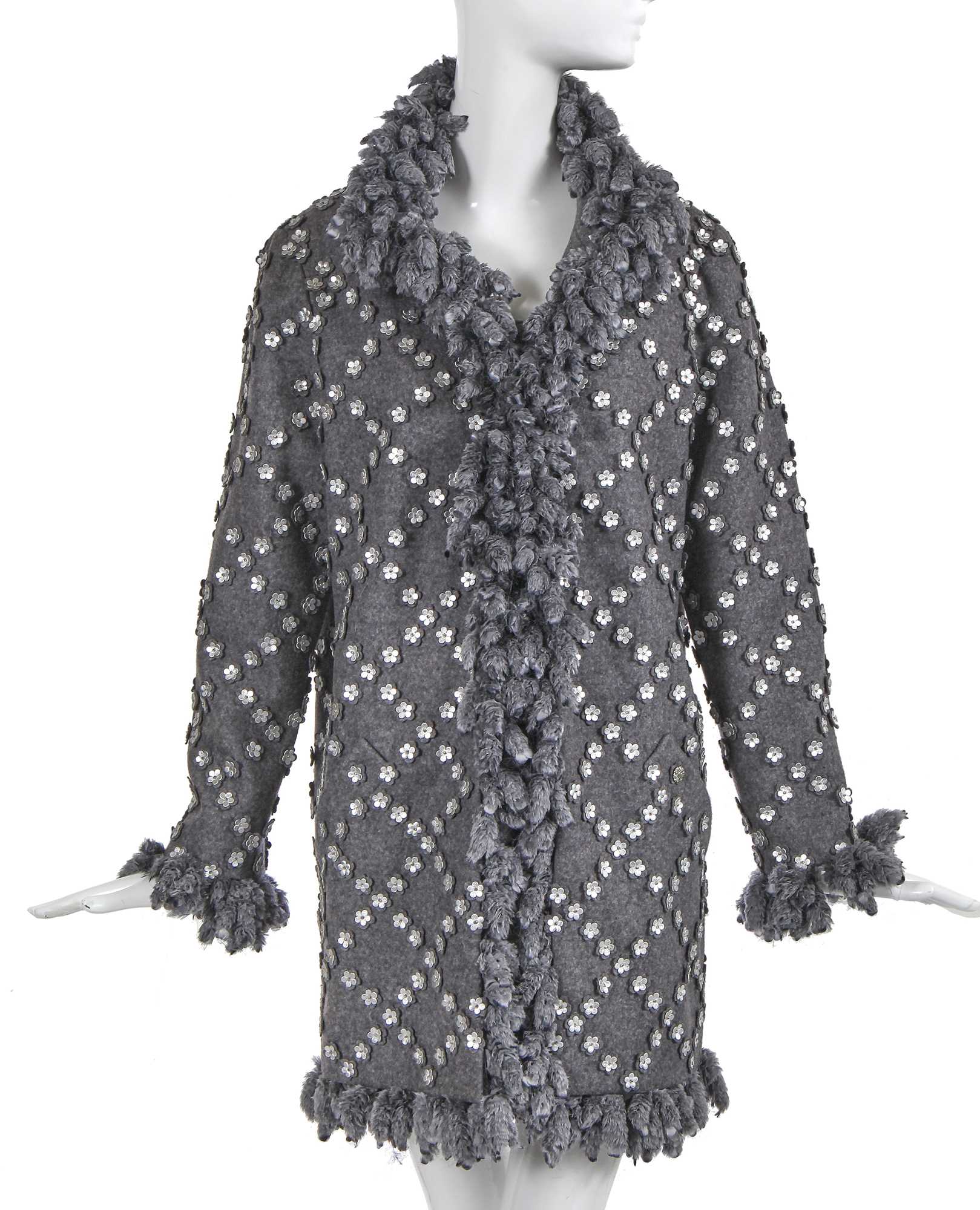 Lot 23 - A fine Chanel by Karl Lagerfeld felted grey wool coat, 'Paris-Bombay' collection, Métiers d'Art, Pre-Fall 2012