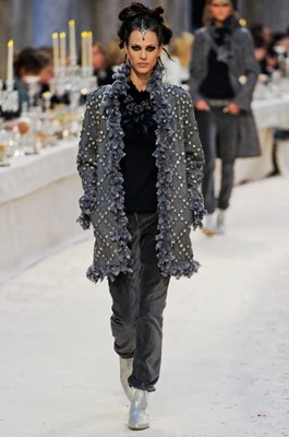 Lot 23 - A fine Chanel by Karl Lagerfeld felted grey wool coat, 'Paris-Bombay' collection, Métiers d'Art, Pre-Fall 2012