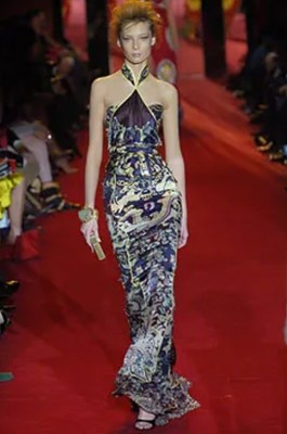Lot 125 - An Yves Saint Laurent by Tom Ford printed teal silk ensemble, Autumn-Winter 2004-05