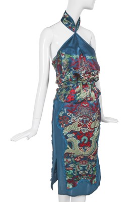 Lot 125 - An Yves Saint Laurent by Tom Ford printed teal silk ensemble, Autumn-Winter 2004-05