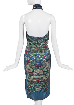 Lot 125 - An Yves Saint Laurent by Tom Ford printed teal silk ensemble, Autumn-Winter 2004-05