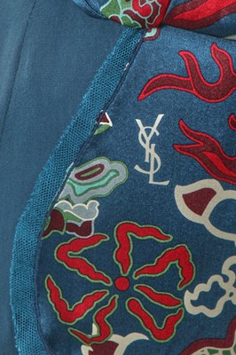 Lot 125 - An Yves Saint Laurent by Tom Ford printed teal silk ensemble, Autumn-Winter 2004-05
