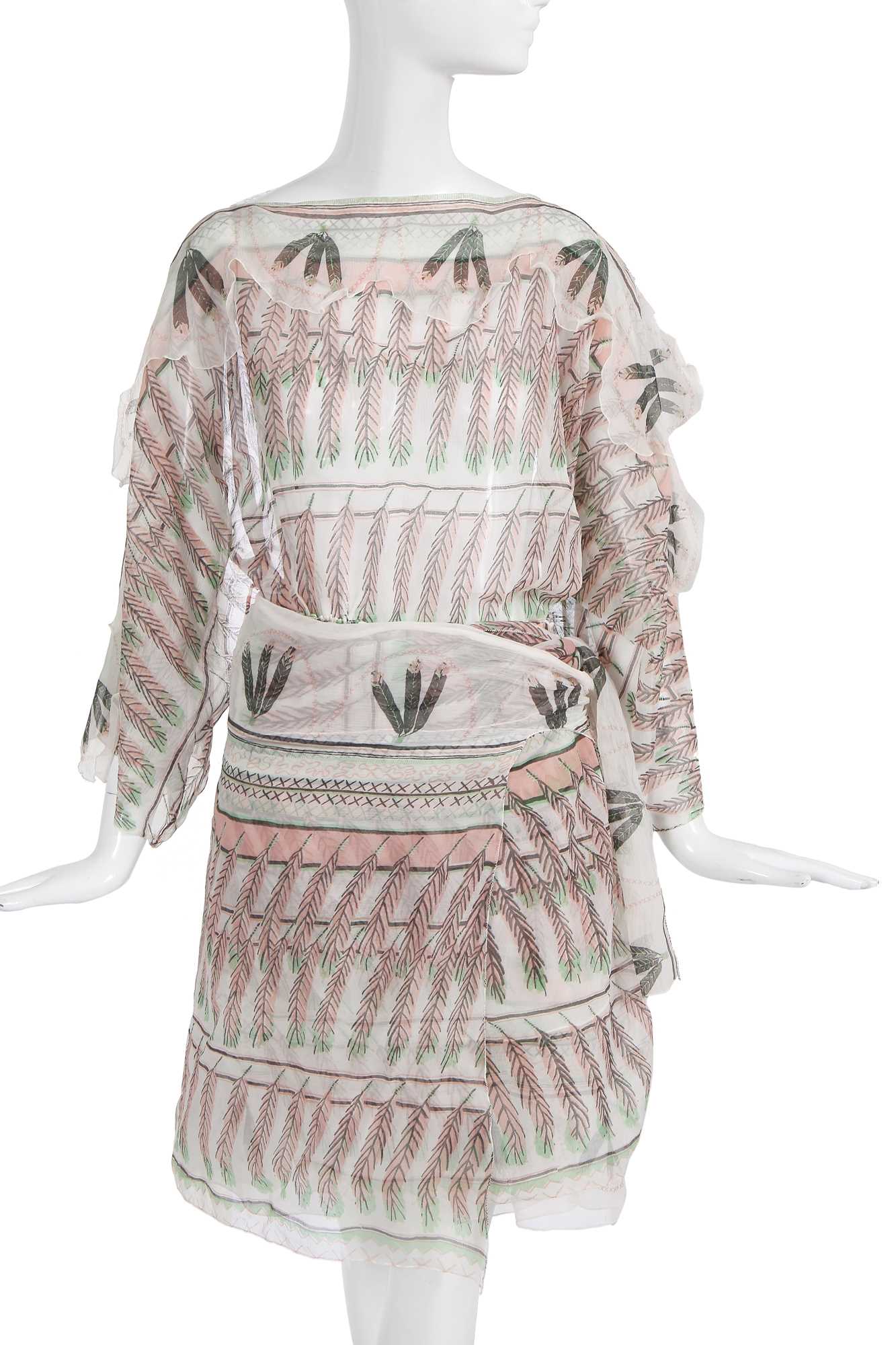 Lot 290 - A Zandra Rhodes printed chiffon ensemble, 'New York and Indian Feathers' collection, Autumn-Winter 1970-71