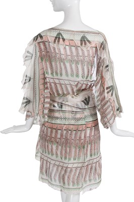 Lot 290 - A Zandra Rhodes printed chiffon ensemble, 'New York and Indian Feathers' collection, Autumn-Winter 1970-71