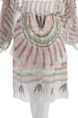 Lot 290 - A Zandra Rhodes printed chiffon ensemble, 'New York and Indian Feathers' collection, Autumn-Winter 1970-71