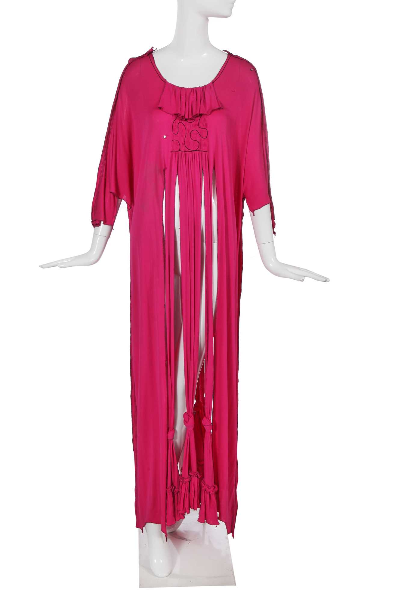 Lot 299 - A Zandra Rhodes fuchsia jersey tabard, 'Paris, Frills and Button Flowers' collection, Autumn-Winter 1971-72