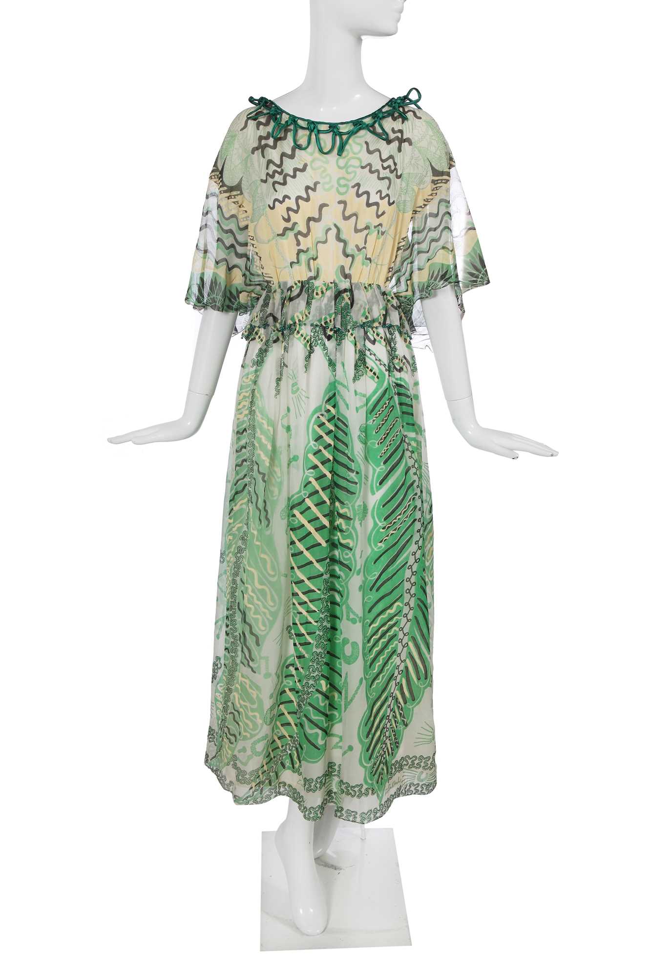 Lot 322 - A Zandra Rhodes printed chiffon dress, 'Mexican' collection, Autumm-Winter 1976-77