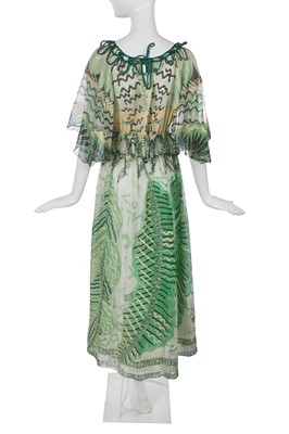 Lot 322 - A Zandra Rhodes printed chiffon dress, 'Mexican' collection, Autumm-Winter 1976-77