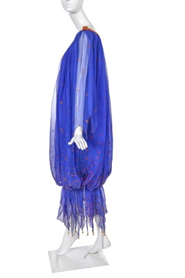 Lot 328 - A Zandra Rhodes blue chiffon 'Torn Micro Broderie' print dress, 'Conceptual Chic' collection, Spring-Summer 1977/78