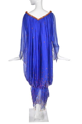 Lot 328 - A Zandra Rhodes blue chiffon 'Torn Micro Broderie' print dress, 'Conceptual Chic' collection, Spring-Summer 1977/78