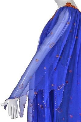 Lot 328 - A Zandra Rhodes blue chiffon 'Torn Micro Broderie' print dress, 'Conceptual Chic' collection, Spring-Summer 1977/78