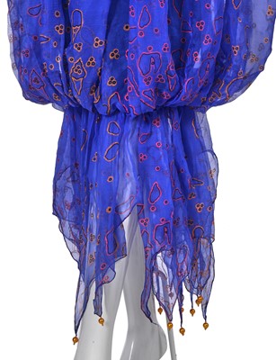 Lot 328 - A Zandra Rhodes blue chiffon 'Torn Micro Broderie' print dress, 'Conceptual Chic' collection, Spring-Summer 1977/78