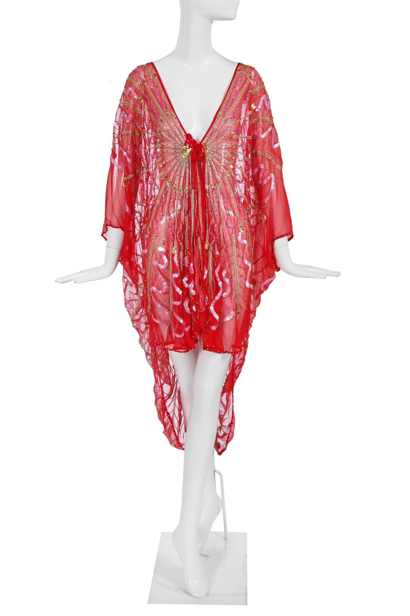 Lot 346 - A Zandra Rhodes embellished chiffon kaftan, 'Mount Olympus' collection, Spring-Summer 1983