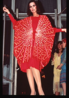 Lot 346 - A Zandra Rhodes embellished chiffon kaftan, 'Mount Olympus' collection, Spring-Summer 1983