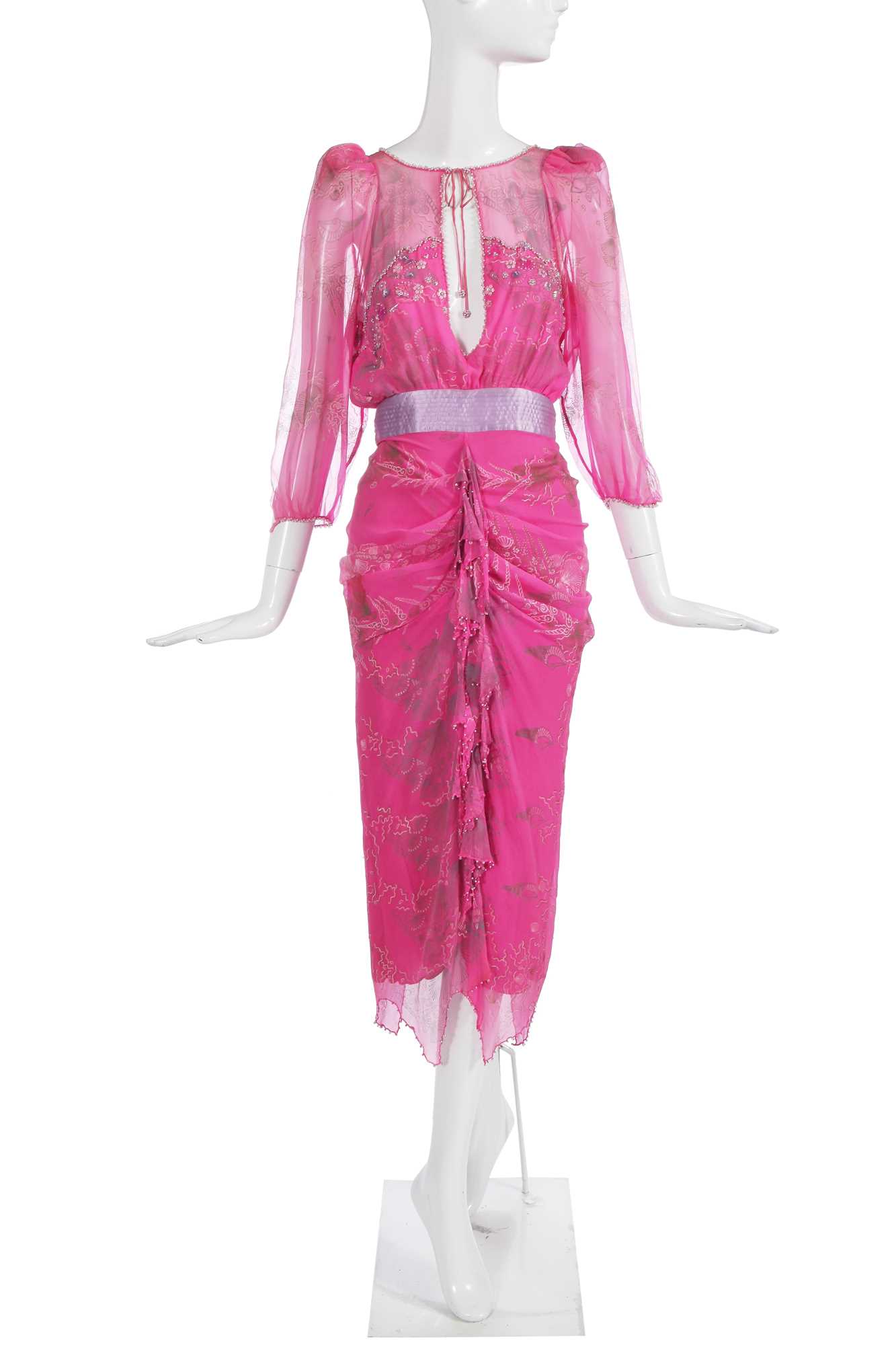 Lot 351 - A Zandra Rhodes printed chiffon 'Mermaid' dress, 'Fables of the Sea' collection, Spring-Summer 1984