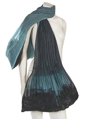 Lot 415 - An Issey Miyake blue and black pleated polyester scarf, Spring-Summer 2001