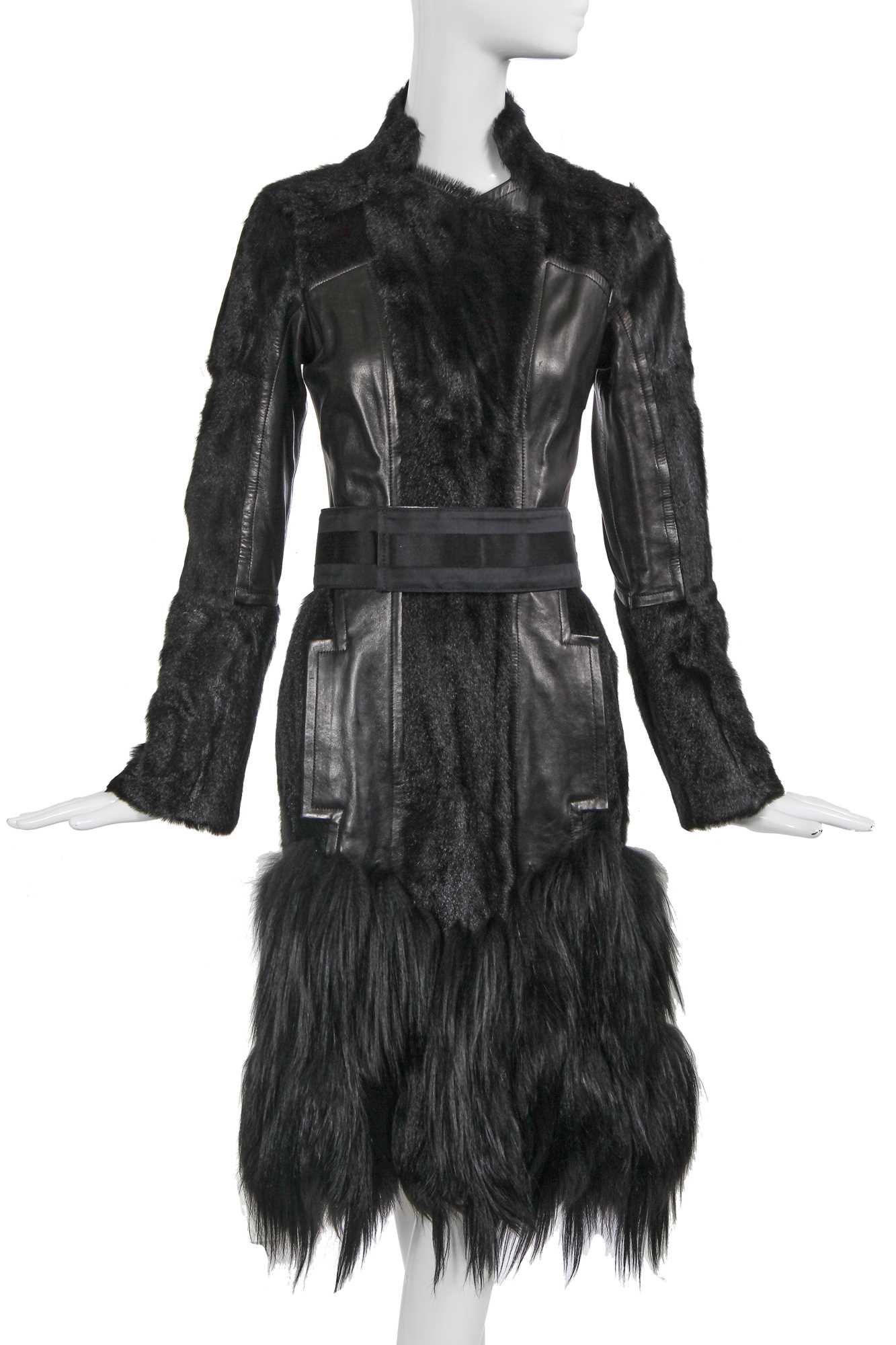 Lot 126 - A Gucci by Tom Ford black goat fur and leather coat, Autumn-Winter 2004-05