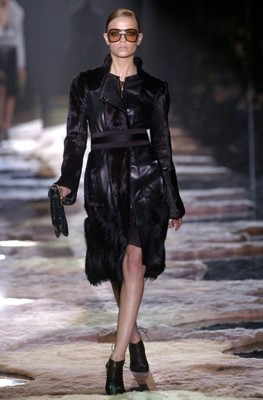 Lot 126 - A Gucci by Tom Ford black goat fur and leather coat, Autumn-Winter 2004-05