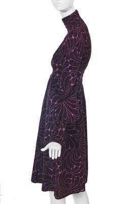 Lot 396 - A Biba dark purple corduroy 'banana' print dress, circa 1969