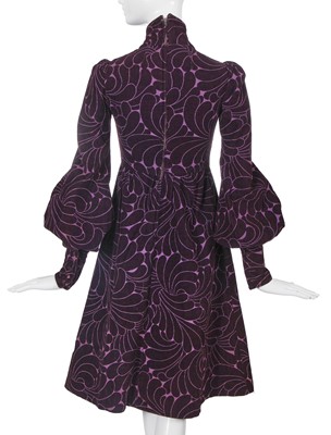 Lot 396 - A Biba dark purple corduroy 'banana' print dress, circa 1969