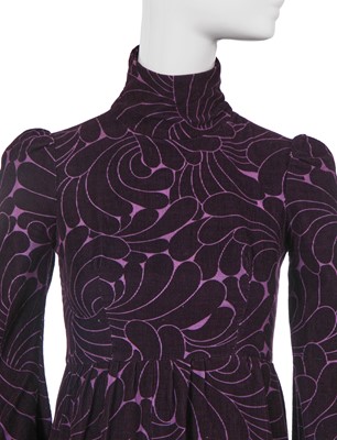 Lot 396 - A Biba dark purple corduroy 'banana' print dress, circa 1969
