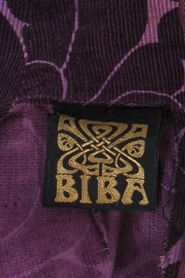Lot 396 - A Biba dark purple corduroy 'banana' print dress, circa 1969