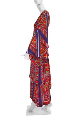 Lot 376 - A fine Thea Porter 'Samawa' printed silk satin dress, probably Autumn-Winter 1970-71
