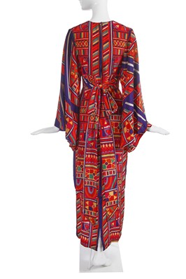Lot 376 - A fine Thea Porter 'Samawa' printed silk satin dress, probably Autumn-Winter 1970-71