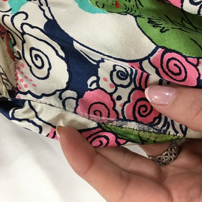 Lot 377 - A fine Thea Porter 'Buddha' printed silk satin and chiffon gown, Spring-Summer 1972