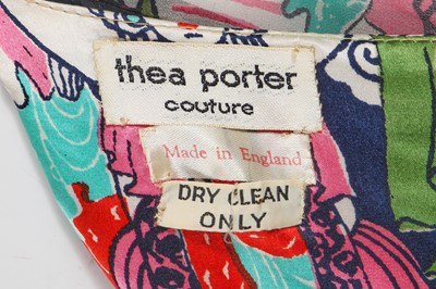 Lot 377 - A fine Thea Porter 'Buddha' printed silk satin and chiffon gown, Spring-Summer 1972