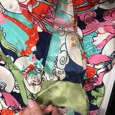 Lot 377 - A fine Thea Porter 'Buddha' printed silk satin and chiffon gown, Spring-Summer 1972