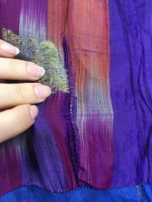 Lot 380 - A Thea Porter purple and gold silk dress, circa 1970